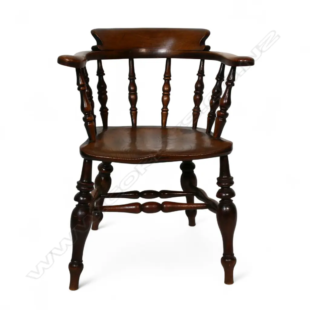 A Victorian elm/beech 'smoker's' bow elbow chair, Image 1++
